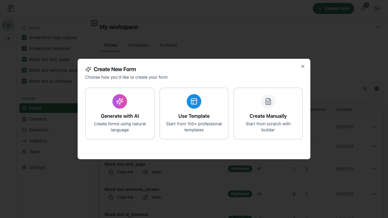 Formit documentation hub with AI form generation resources