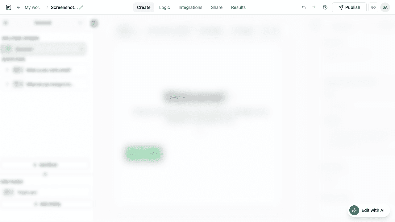 Formit visual form builder canvas with question blocks and sidebar