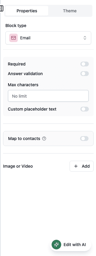 Email properties in the Formit builder