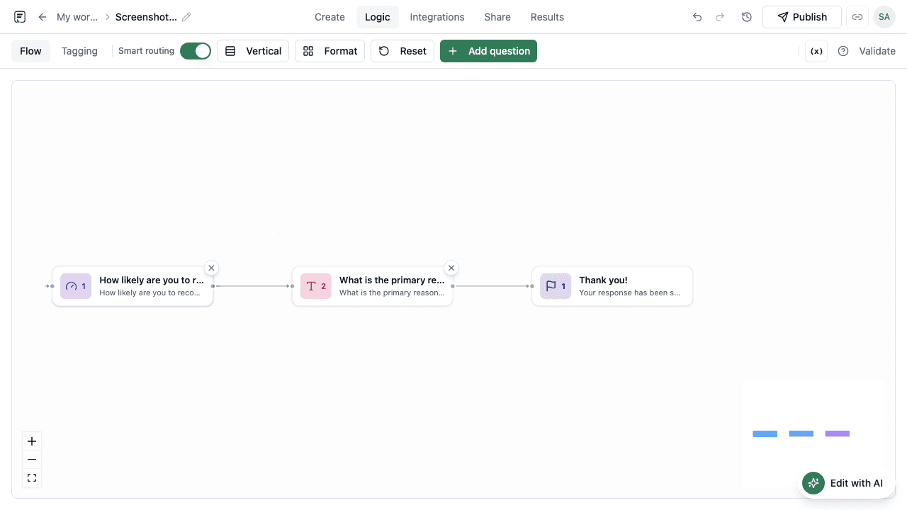 Logic rules branching by NPS score range