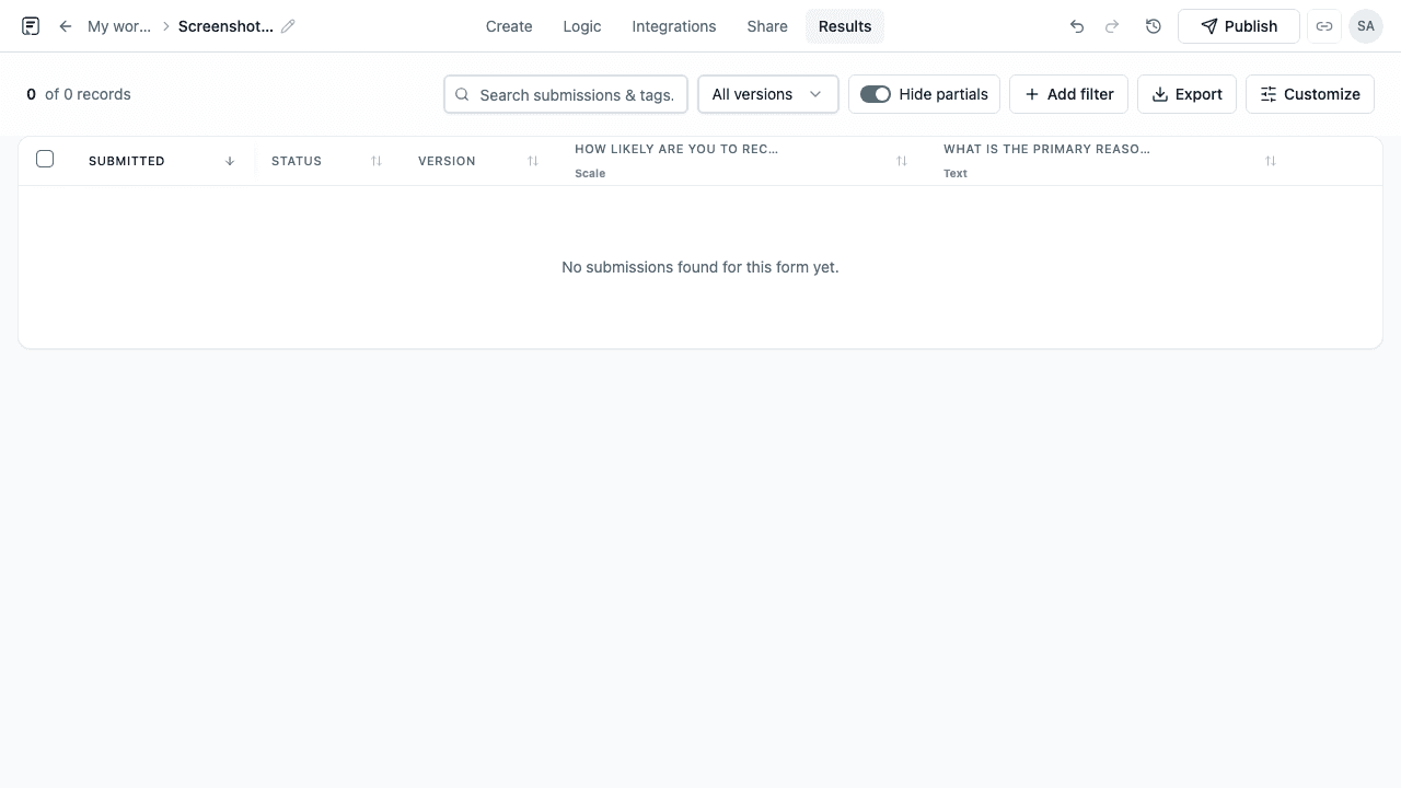 Customer feedback results with scale scores and text responses