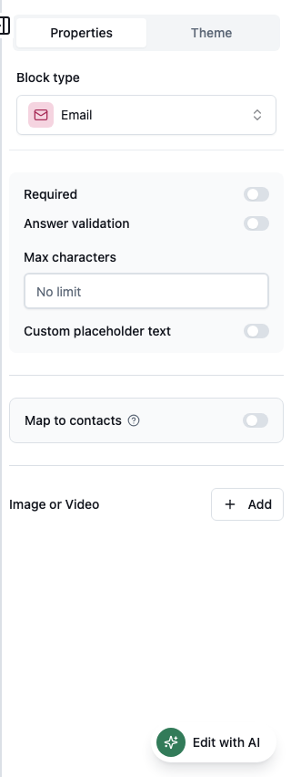 Email properties in the Formit builder