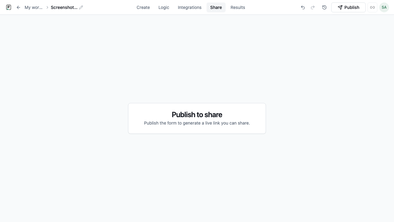 Embed and share settings for a published Formit form