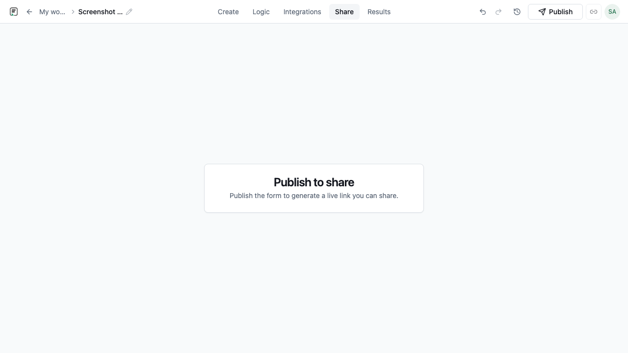 Publish and share options for a lead capture form
