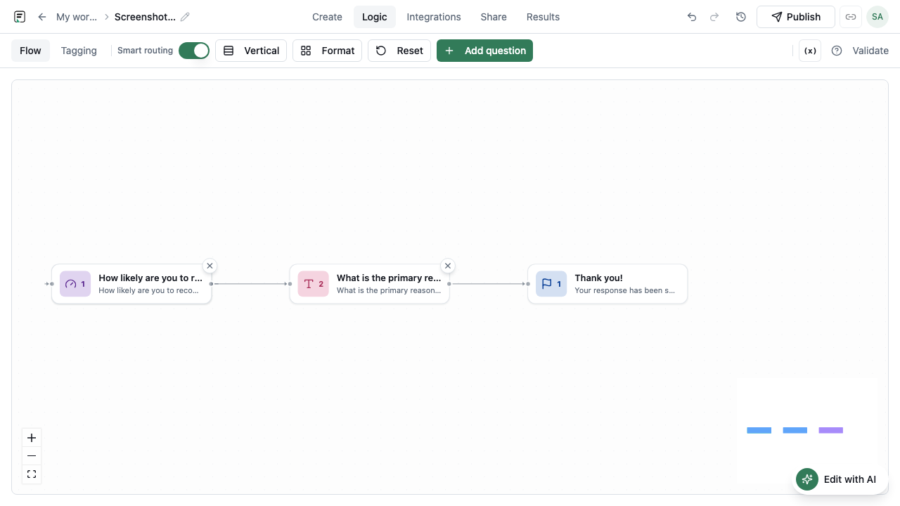 Logic rules branching by NPS score range