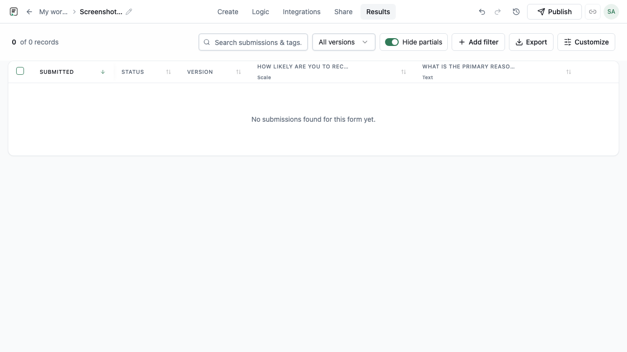 Customer feedback results with scale scores and text responses