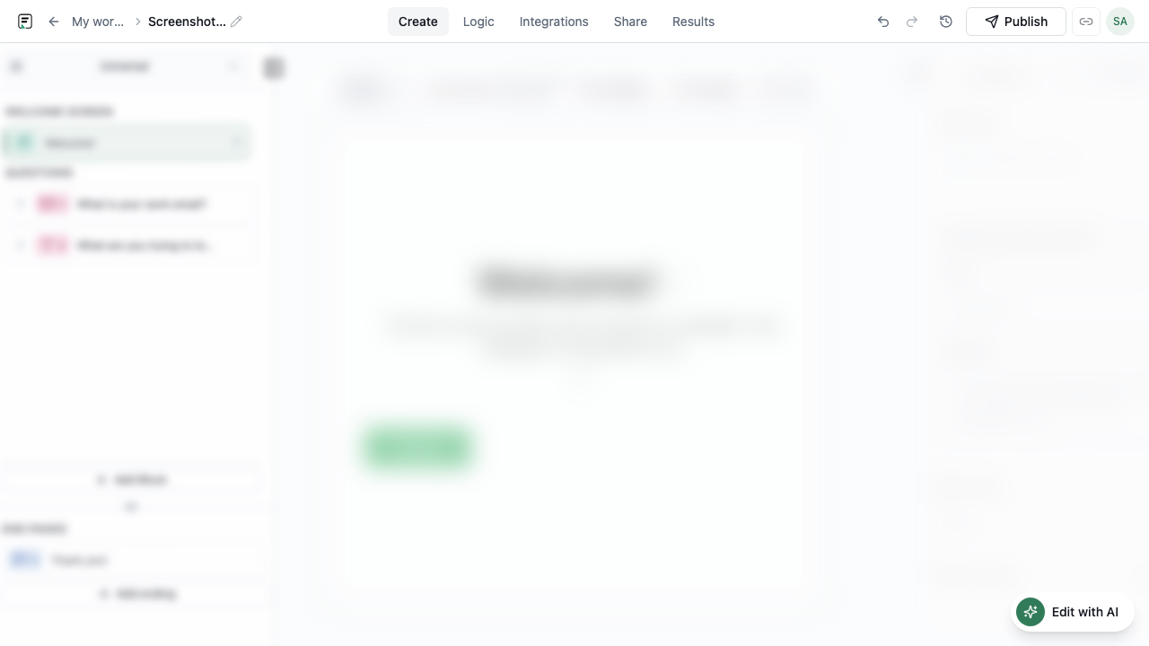 Formit visual form builder canvas with question blocks and sidebar